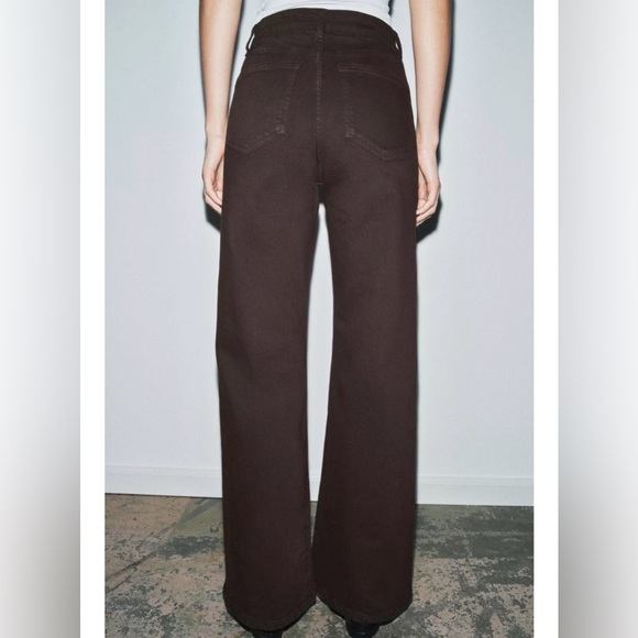 Zara Brown Corduroy Pants high waisted wide leg - Picture 6 of 6